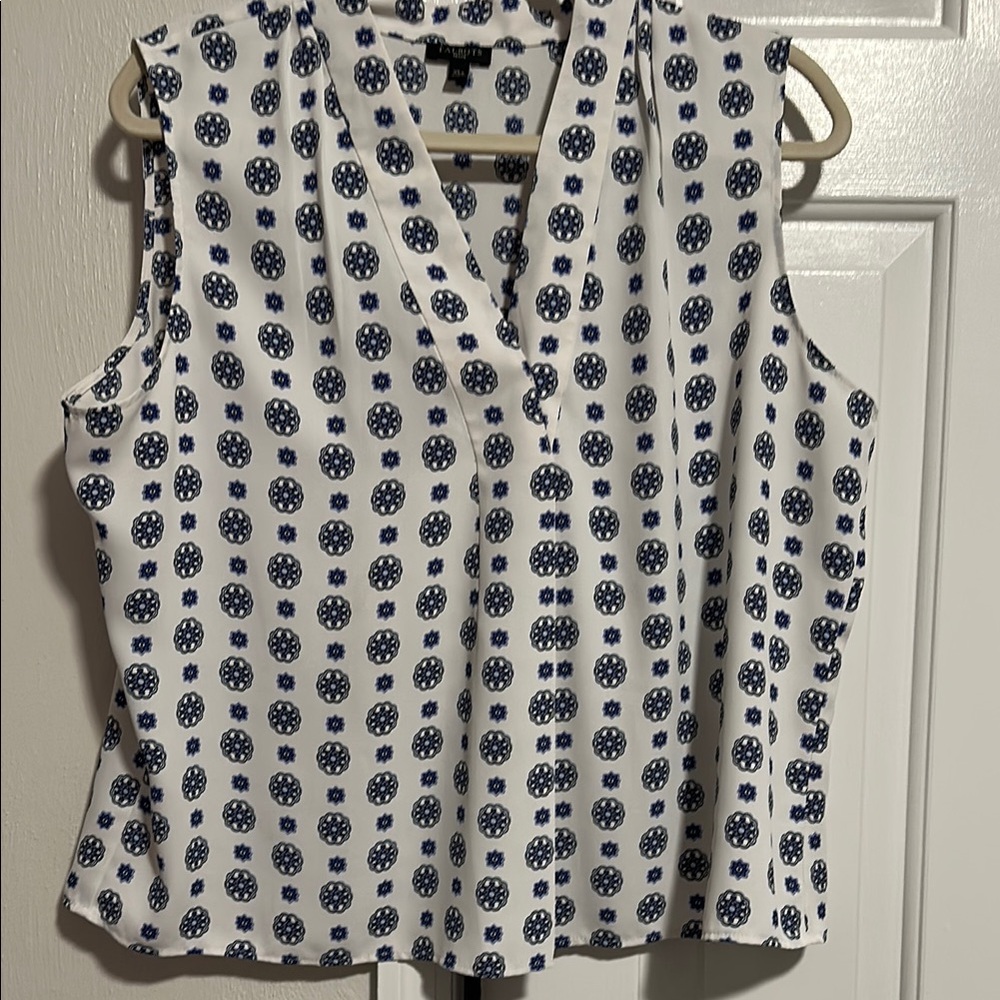 Sleeveless White and Blue Patterned Top